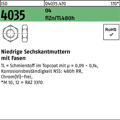 Sechskantmutter ISO 4035 niedrig Fasen M20 15 AU flZnnc 480h-L 50St - VPE: 50