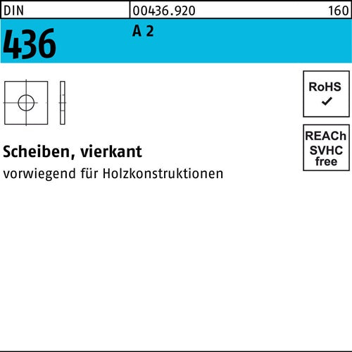 Unterlegscheibe DIN 436 vierkant 26 x 80 x 6 A 2 50 Stück