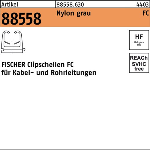 Clipschelle R 88558 FC 9 - 12 Nylon grau 100 Stück FISCHER - VPE: 100
