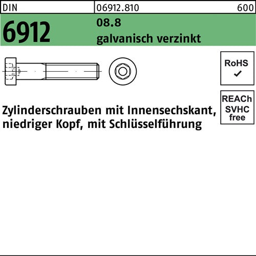 Zylinderschraube DIN 6912 Innen-6kt M10x120 88 galvverz 100St - VPE: 100