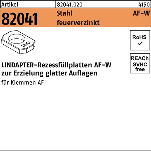 Rezessfüllplatte R 82041 AFW M16 Stahl feuerverz 1 Stück LINDAPTER