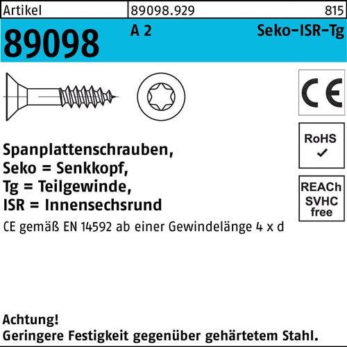 Spanplattenschraube R 89098 SEKO ISR TG 4x 35-T20 A 2 200 Stück - VPE: 200