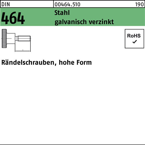 Rändelschraube DIN 464 hohe Form M 6 x 12 Stahl galvanisch verzinkt Stahl 25 Stück