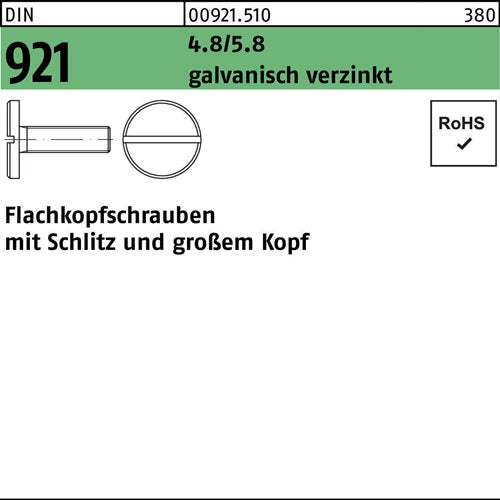 Flachkopfschraube DIN 921 Schlitz M4x 5 48/58 galvverz 100Stück - VPE: 100