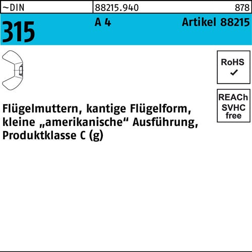 Flügelmutter R 88215 M5 A 4 50 Stück - VPE: 50