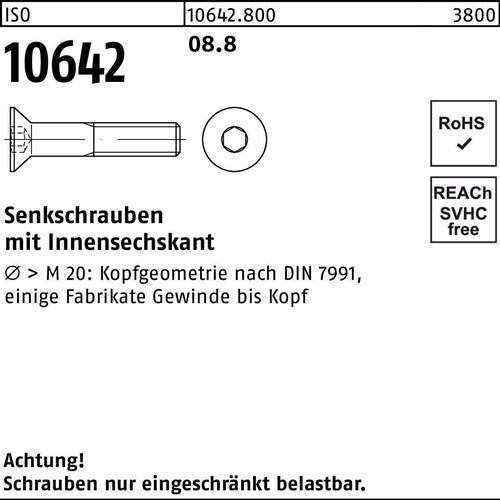 Senkschraube ISO 10642 Innen-6kt M16x 20 88 50 Stück - VPE: 50