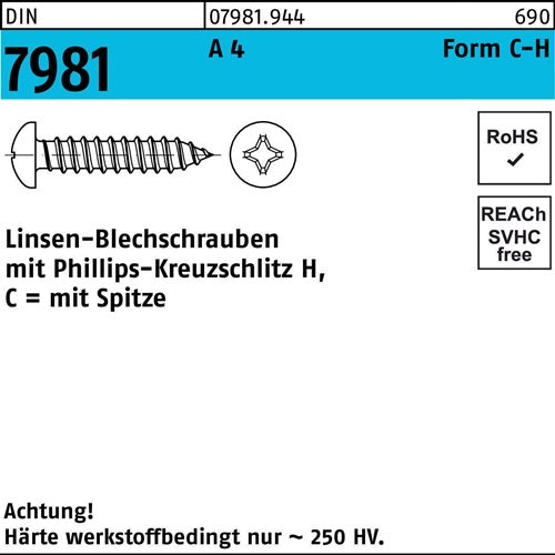 Blechschraube DIN 7981 LIKO PH C 35x 22-H A 4 1000 Stück - VPE: 1000