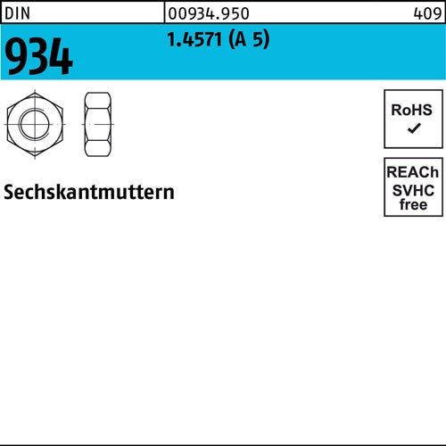 Sechskantmutter DIN 934 M 10 A 5 100 Stück