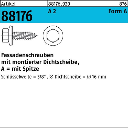 Fassadenschraube R 88176 Dichtscheibe/Spitze A 65x 64 A 2 200 Stück - VPE: 200