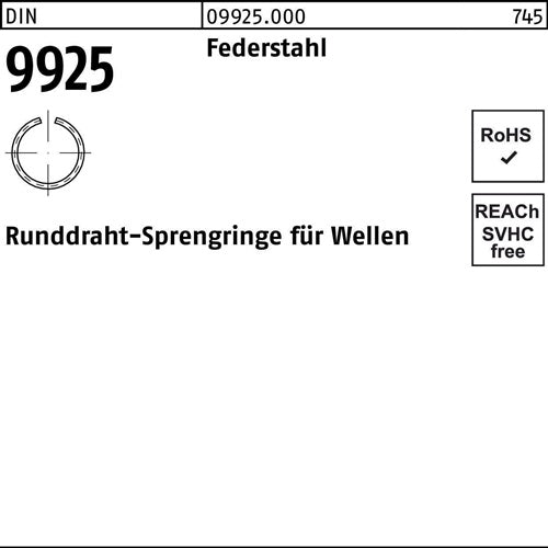 Sprengring DIN 9925 45 Federstahl Runddraht 250 Stück - VPE: 250