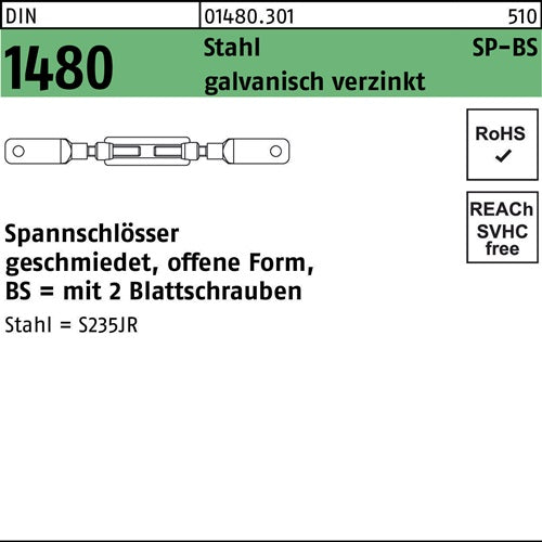 Spannschloss DIN 1480 offen m2Blattschrauben SP BS M 20 Stahl 36 galvanisch verzinkt galvanisch verzinkt 1 Stück