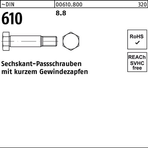 Sechskantpassschraube DIN 610 mkurzem Gewindezapfen M 30 x 90 88 1 Stück