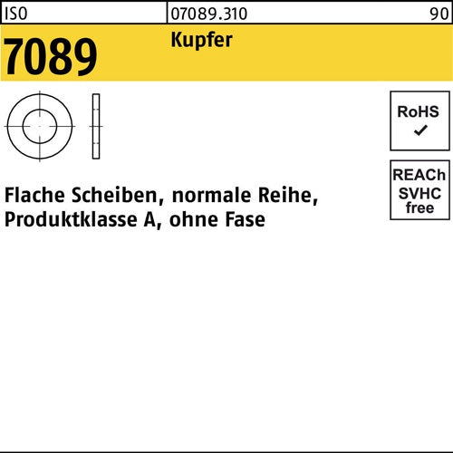 Unterlegscheibe ISO 7089 oFase 8 Kupfer 100 Stück - VPE: 100