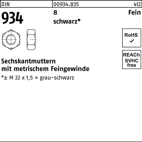 Sechskantmutter DIN 934 M 18 x 15 8 schwarz 100 Stück