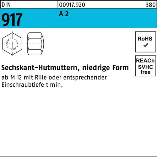 Sechskanthutmutter DIN 917 niedrige FormM8 A 1/A 2 250 Stück - VPE: 250