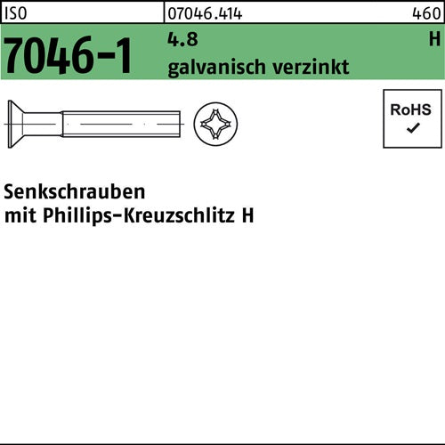 Senkschraube ISO 7046-1 PH M6x16-H 48 galvverz 1000St - VPE: 1000