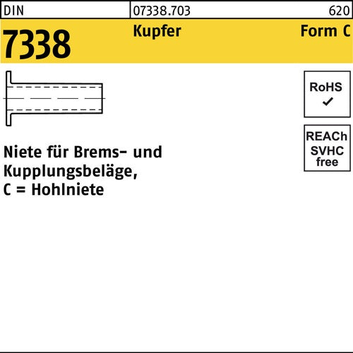 Niete DIN 7338 FormC C 5x 10 Kupfer 100 Stück - VPE: 100