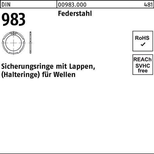 Sicherungsring DIN 983 mLappen 50 x 2 Federstahl 100 Stück
