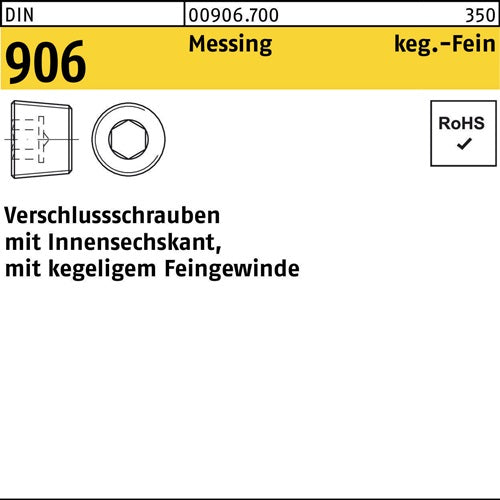 Verschlußschraube DIN 906 mInnen-6-kant M 22 x 15 Messing 25 Stück