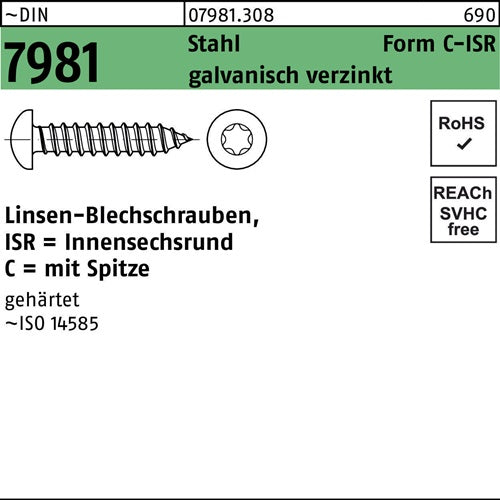 Blechschraube DIN 7981 LIKO ISR 39x95-C-T20 Stahl galvverz Spitze 1000St - VPE: 1000