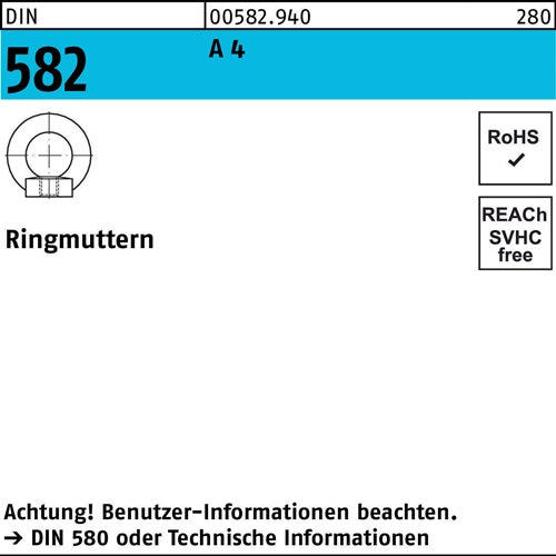 Ringmutter DIN 582 M 16 A 4 Ohne Oberflächenangabe 1 Stück