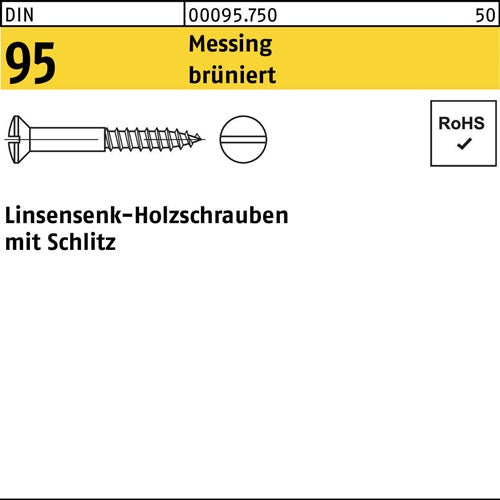 Holzschraube DIN 95 Linsensenkkopf Schlitz 4 x 16 Messing brüniert 200 Stück