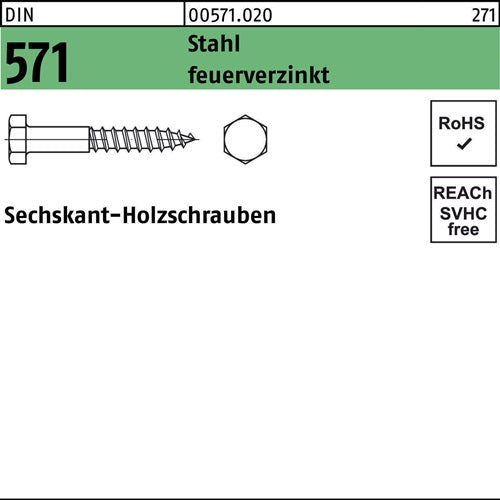 Sechskantholzschraube DIN 571 12 x 180 Stahl feuerverzinkt 25 Stück