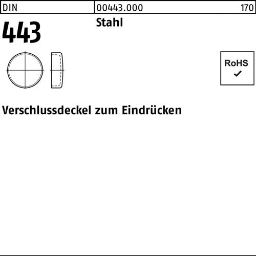 Verschlußdeckel DIN 443 zEindrücken 18 Stahl 100 Stück