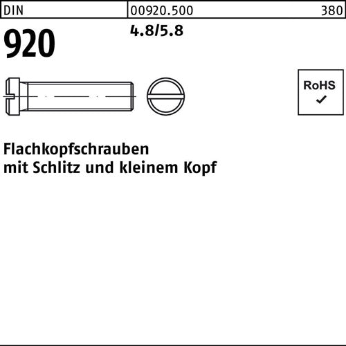 Flachkopfschraube DIN 920 Schlitz M3x 4 48/58 100 Stück - VPE: 100