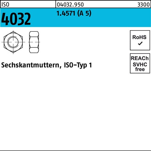 Sechskantmutter ISO 4032 M6 A 5 100 Stück - VPE: 100