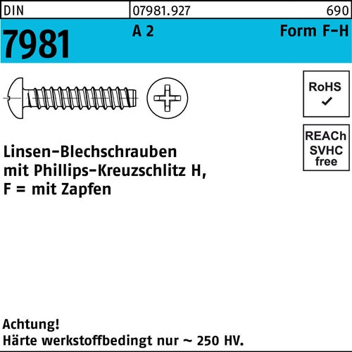 Blechschraube DIN 7981 LIKO PH 29x 95 -F-H A 2 Zapfen 1000St - VPE: 1000