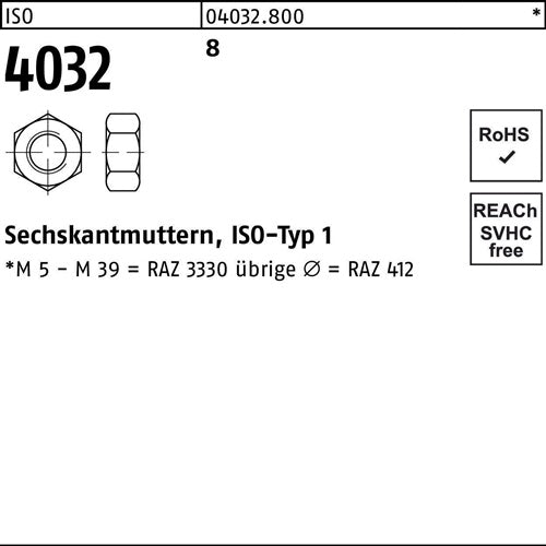 Sechskantmutter ISO 4032 M 64 8 3 Stück