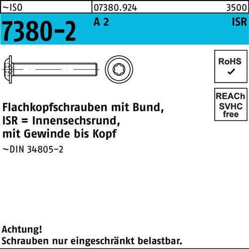 Flachkopfschraube ISO 7380-2 Bund/ISR VG M4x 50-T20 A 2 200Stück - VPE: 200