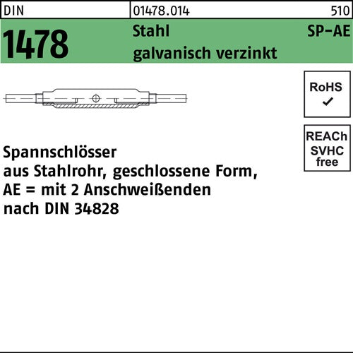 Spannschloss DIN 1478 geschlossen SP-AE M 20 Stahl 36 galvanisch verzinkt galvanisch verzinkt 1 Stück