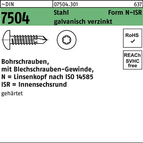 Bohrschraube DIN 7504 ISR N 55x19-T25 Stahl galvverz 500St - VPE: 500
