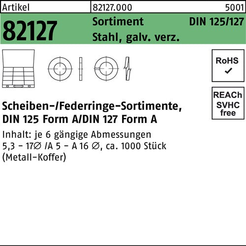 Scheibensortiment DIN 125/127 1000tlg Stahl galvverz 1 Stück