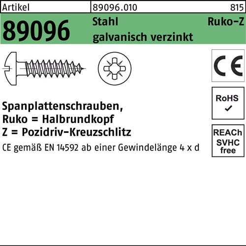 Spanplattenschraube R 89096 HAKO PZ 4x25-Z Stahl galvverz 1000St - VPE: 1000