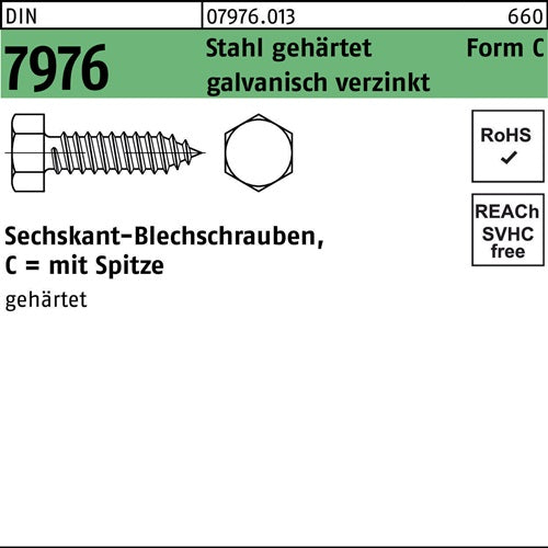 Blechschraube DIN 7976 Sechskant/Spitze C 42x38 Stahl gehgalvverz 500St - VPE: 500