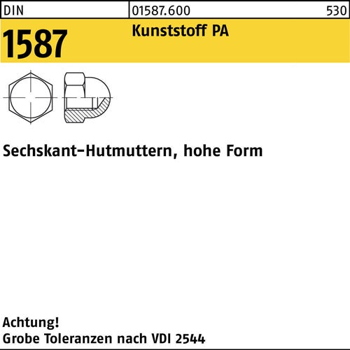 Sechskanthutmutter DIN 1587 M 16 Polyamid naturfarben 100 Stück