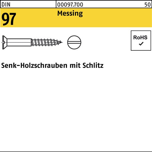 Holzschraube DIN 97 Senkkopf Schlitz 55 x 45 Messing 200 Stück