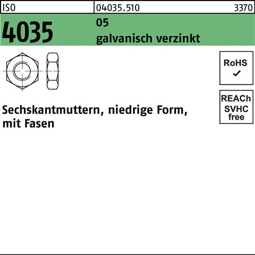 Sechskantmutter ISO 4035 niedrig Fasen M14 5 galvverz 100 Stück - VPE: 100