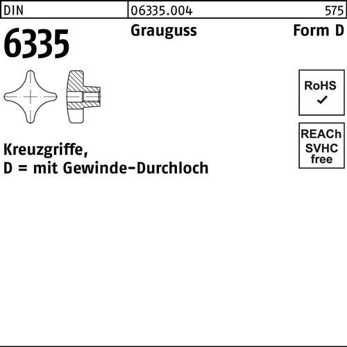 Kreuzgriff DIN 6335 Gewindedurchloch D 80 M16 Grauguss 5 Stück - VPE: 5