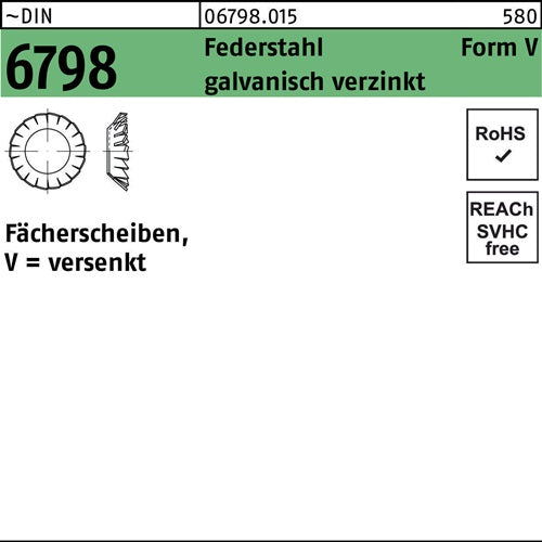 Fächerscheibe DIN 6798 FormV versenkt V 32 Federstahl galvverz 5000St - VPE: 5000