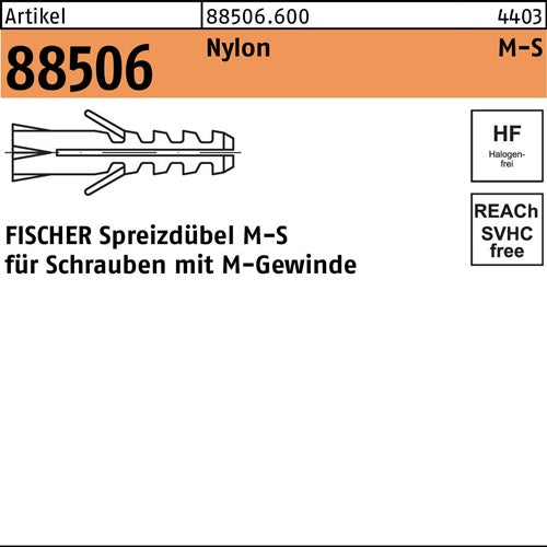Dübel R 88506 M6 S/40 Nylon 100 Stück FISCHER - VPE: 100