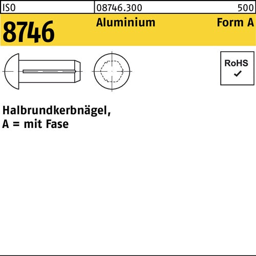 Halbrundkerbnagel ISO 8746 Fase 3x 12 Aluminium 500 Stück - VPE: 500