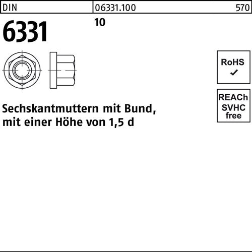 Sechskantmutter DIN 6331 Bund M16 SW 24 10 10 Stück - VPE: 10