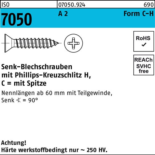 Blechschraube ISO 7050 SEKO Spitze/PH 48x 80 -C-H A 2 250 Stück - VPE: 250