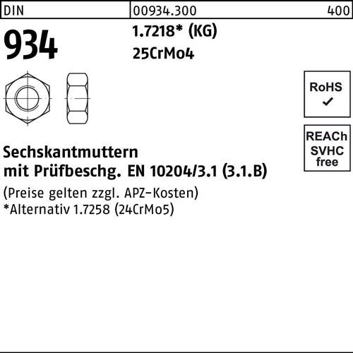 Sechskantmutter DIN 934 M 12 25CrMo4 1 Stück
