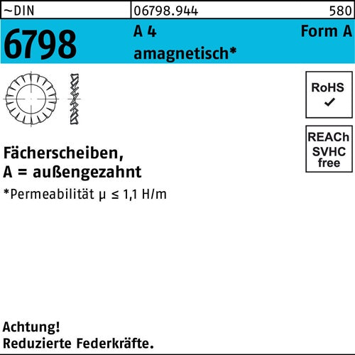 Fächerscheibe DIN 6798 FormA außengezahnt A 64 A 4 1000 Stück - VPE: 1000