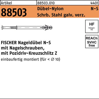Nageldübel R 88503 N-S 8x100/60 Schraube Sta verz/Dübel-Nylon 50St FISCHER - VPE: 50